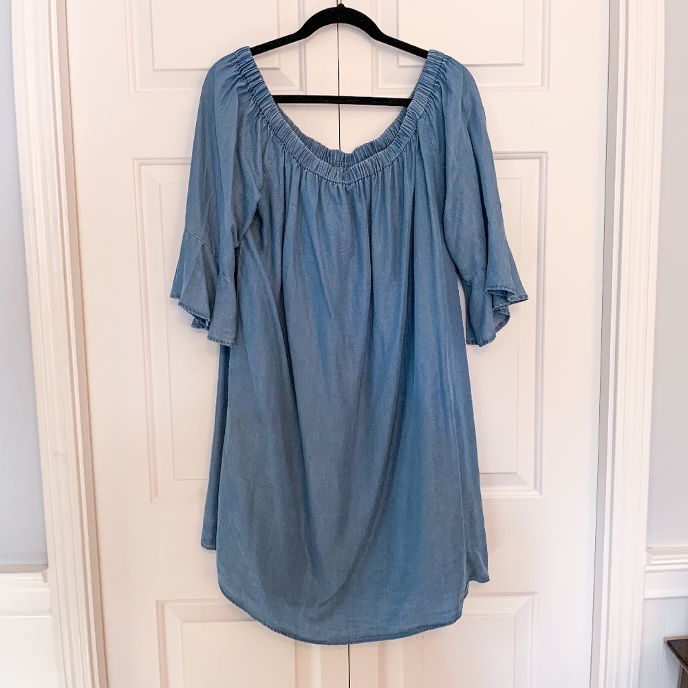 Off the Shoulder Chambray Dress